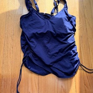 Lands’ End Ruched Tankini Top Navy Adjustable Straps Size 12DD Slimming Swim